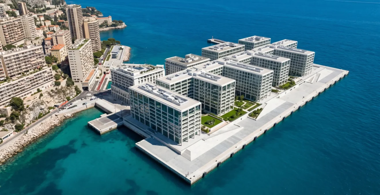 Vue aérienne du projet Mareterra à Monaco, extension territoriale moderne gagnée sur la Méditerranée